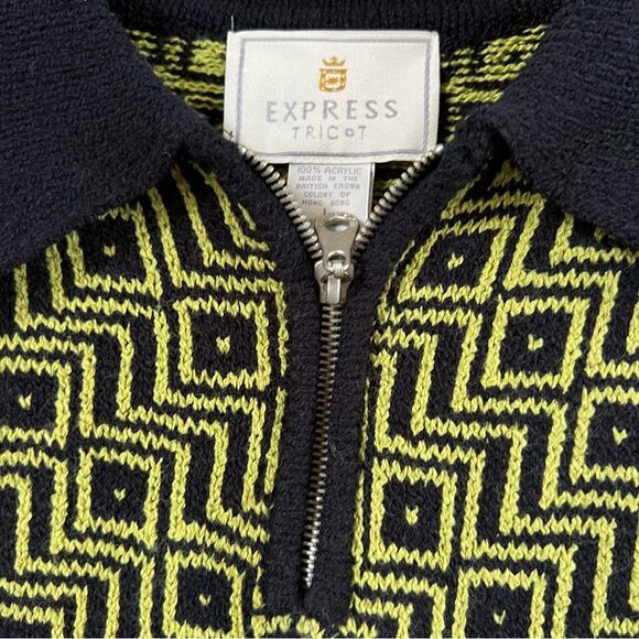 Vintage Express Tricot 90’s Quarter Zip Chevron Black Green Sweater NWT - Picture 4 of 15